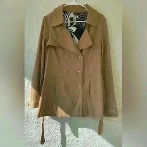 Vertigo Paris Camel/Tan Trench Pea Coat Double Breasted Belted Waist; size M
